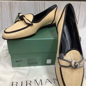NIB Alexandre Birman Grossograin Raffia Beige and Black Loafers